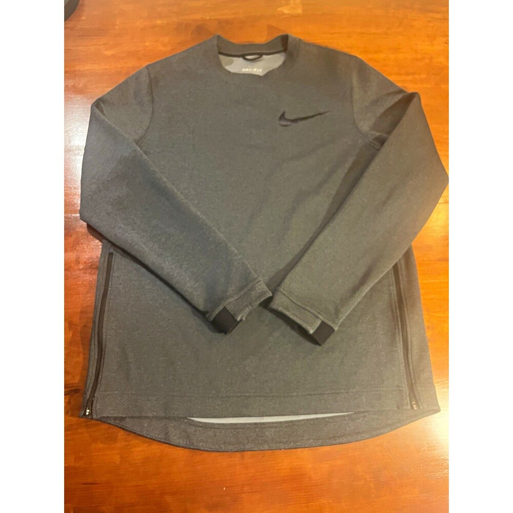 Nike Dri-FIT Men’s L Gray Crew Neck Long Sleeve Pullover Zip Pocket Flaw